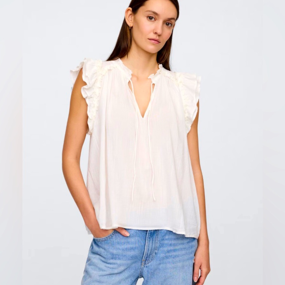 Gap Split Neck Ruffle Cotton Sleeveless Peasant Top Blouse Size M NWOT